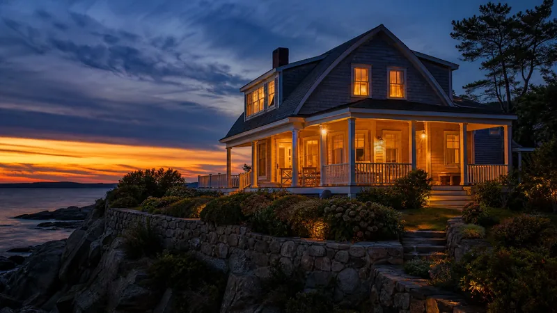 Shingled coastal cottage with a porch at dusk, Connecticut Short-Term Rental Laws